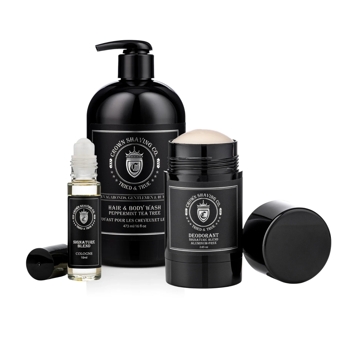 The Daily Reset kit: hair & body wash, deodorant and roll-on cologne
